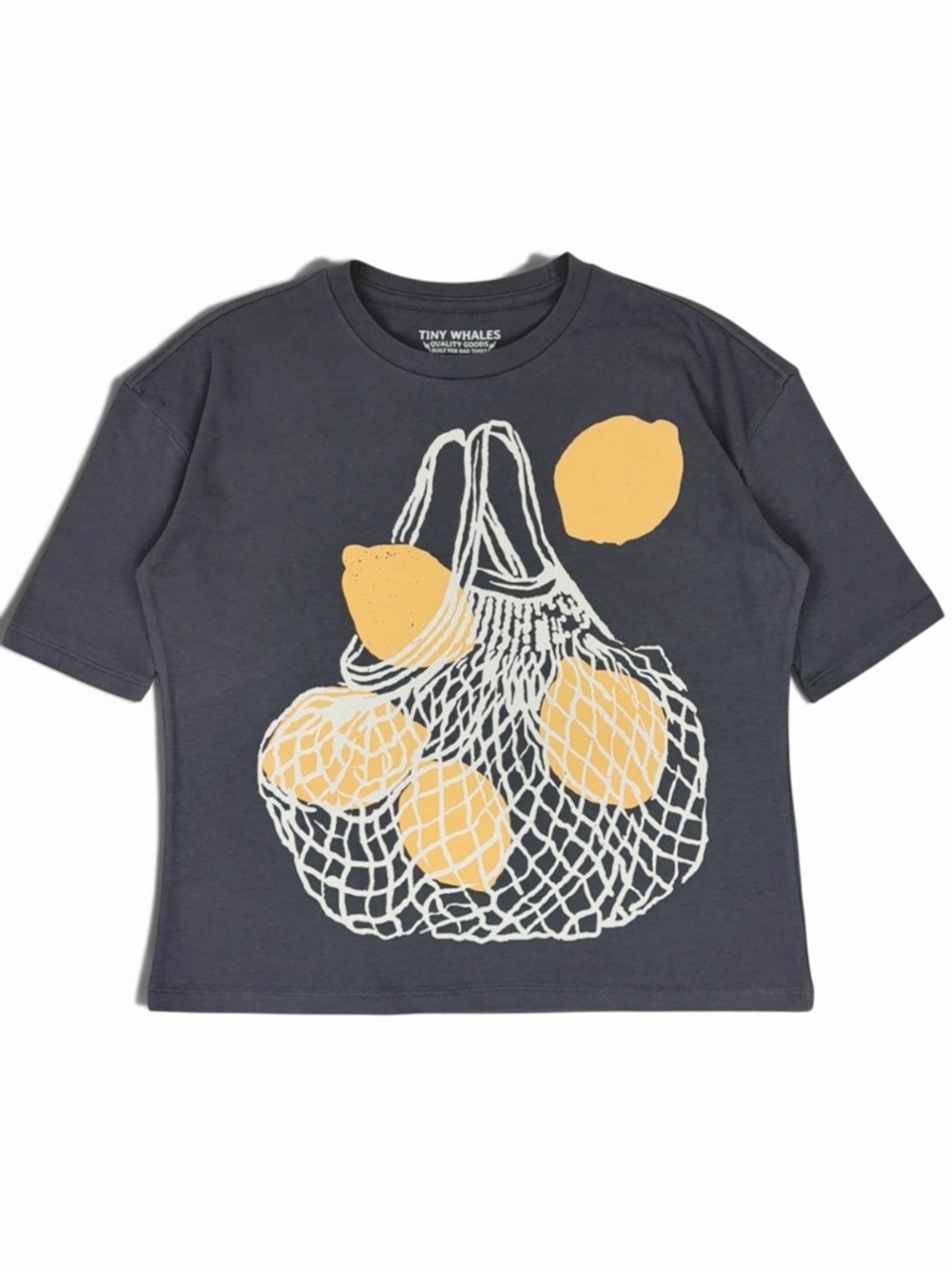 Tiny Whales Kids Short-Sleeve Charcoal Tee with Lemon Graphic